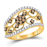 10kt Yellow Gold Womens Round Brown Diamond Cluster Band Ring 7/8 Cttw
