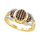10kt Yellow Gold Womens Round Brown Diamond Oval Cluster Ring 1/3 Cttw