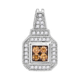10kt White Gold Womens Round Cognac-brown Color Enhanced Diamond Square Cluster Pendant 1/3 Cttw