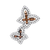 10kt White Gold Womens Round Cognac-brown Color Enhanced Diamond Double Butterfly Bug Pendant 1/3 Cttw