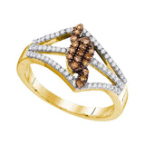 10kt Yellow Gold Womens Round Cognac-brown Color Enhanced Diamond Cluster Openwork Strand Ring 1/3 Cttw