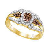 10kt Yellow Gold Womens Round Brown Diamond Cluster Ring 1/3 Cttw