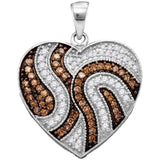 10kt White Gold Womens Round Cognac-brown Color Enhanced Diamond Striped Heart Pendant 1/2 Cttw