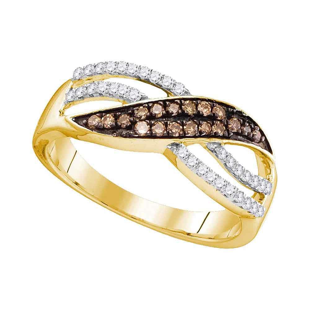 10kt Yellow Gold Womens Round Brown Color Enhanced Diamond Band Ring 1/3 Cttw