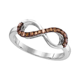 10kt White Gold Womens Round Brown Diamond Infinity Ring 1/5 Cttw