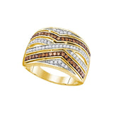 10kt Yellow Gold Womens Round Brown Diamond Striped Band Ring 1/2 Cttw