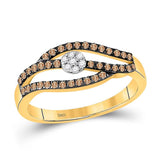 10kt Yellow Gold Womens Round Brown Diamond Strand Cluster Ring 1/3 Cttw