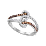 10kt White Gold Womens Round Brown Diamond Strand Band Ring 1/2 Cttw