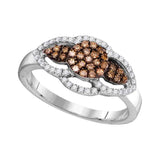 10kt White Gold Womens Round Brown Diamond Cluster Ring 1/3 Cttw