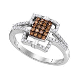 10kt White Gold Womens Round Cognac-brown Color Enhanced Diamond Square Ring 1/3 Cttw