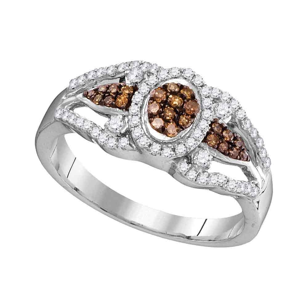 10kt White Gold Womens Round Brown Color Enhanced Diamond Cluster Ring 1/3 Cttw