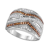 10kt White Gold Womens Round Brown Diamond Striped Band Ring 1/2 Cttw