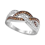 10kt White Gold Womens Round Brown Diamond Crossover Band Ring 1/3 Cttw