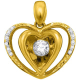 10kt Yellow Gold Womens Round Moving Twinkle Diamond Heart Pendant 1/6 Cttw