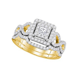 14kt Yellow Gold Princess Diamond Woven Bridal Wedding Ring Band Set 7/8 Cttw