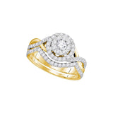 14k Yellow Gold Round Diamond Bridal Wedding Ring Band Set 7/8 Cttw