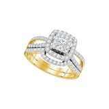 14K Yellow Gold Princess Diamond Bridal Wedding Ring Band Set 1 Cttw