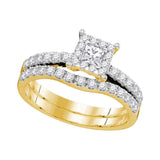 14K Yellow Gold Princess Diamond Bridal Wedding Ring Band Set 7/8 Cttw