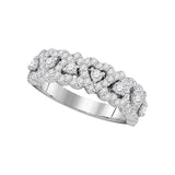 14kt White Gold Womens Pave-set Round Diamond Heart Band 3/4 Cttw