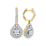 14kt Yellow Gold Womens Princess Diamond Double Circle Frame Dangle Earrings 1 Cttw