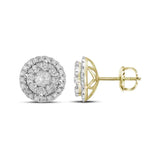 14kt Yellow Gold Womens Round Diamond Concentric Circle Frame Cluster Earrings 1.00 Cttw