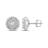 14kt White Gold Womens Round Diamond Concentric Circle Frame Cluster Earrings 1 Cttw