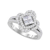 14kt White Gold Womens Princess Diamond Quatrefoil Frame Cluster Ring 7/8 Cttw