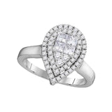 14kt White Gold Princess Round Diamond Teardrop Bridal Wedding Engagement Ring 5/8 Cttw