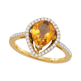 14kt Yellow Gold Womens Pear Citrine Diamond Teardrop Solitaire Ring 1-5/8 Cttw