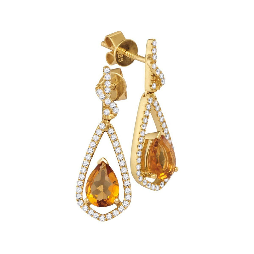14kt Yellow Gold Womens Pear Natural Citrine Diamond Dangle Earrings 1-5/8 Cttw