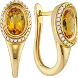 14kt Yellow Gold Womens Oval Natural Citrine Diamond Hoop Earrings 1/5 Cttw