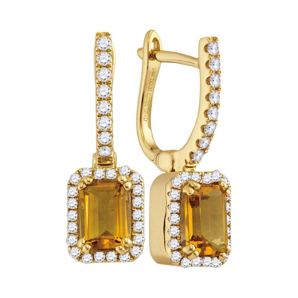 14kt Yellow Gold Womens Round Natural Citrine Diamond Rectangle Dangle Earrings 1-1/3 Cttw