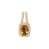 14kt Yellow Gold Womens Cushion Citrine Solitaire Diamond Frame Pendant 7/8 Cttw