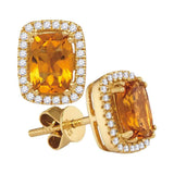 14kt White Gold Womens Cushion Citrine Solitaire Diamond Frame Earrings 1 Cttw