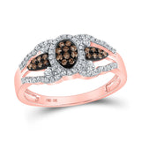 10kt Rose Gold Womens Round Brown Diamond Oval Cluster Ring 1/3 Cttw