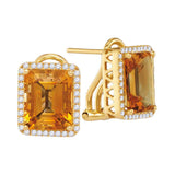 14kt White Gold Womens Cushion Citrine Solitaire Diamond Frame French-clip Earrings 3-5/8 Cttw