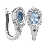 14kt White Gold Womens Oval Aquamarine Solitaire Diamond Frame Hoop Earrings 7/8 Cttw