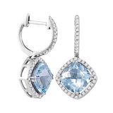 14kt White Gold Womens Cushion Natural Aquamarine Diamond Dangle Earrings 4-3/8 Cttw