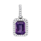 14kt White Gold Womens Emerald Amethyst Solitaire Pendant 1 Cttw