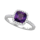 14kt White Gold Womens Cushion Amethyst Solitaire Diamond Accent Ring 1-1/2 Cttw