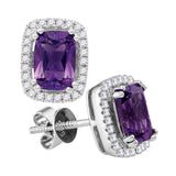 14kt White Gold Womens Oval Natural Amethyst Diamond Stud Earrings 1-7/8 Cttw