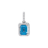 14kt White Gold Womens Emerald Blue Topaz Solitaire Diamond Accent Pendant 1-1/2 Cttw