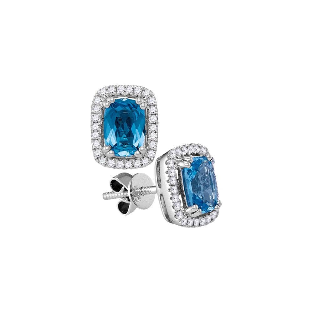 14kt White Gold Womens Cushion Blue Topaz Solitaire Diamond Frame Earrings 1 Cttw