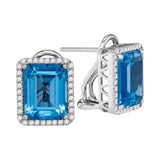 14kt White Gold Womens Cushion Blue Topaz Solitaire Diamond French-clip Earrings 3-5/8 Cttw