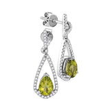 14kt White Gold Womens Pear Natural Peridot Diamond Dangle Earrings 1-7/8 Cttw