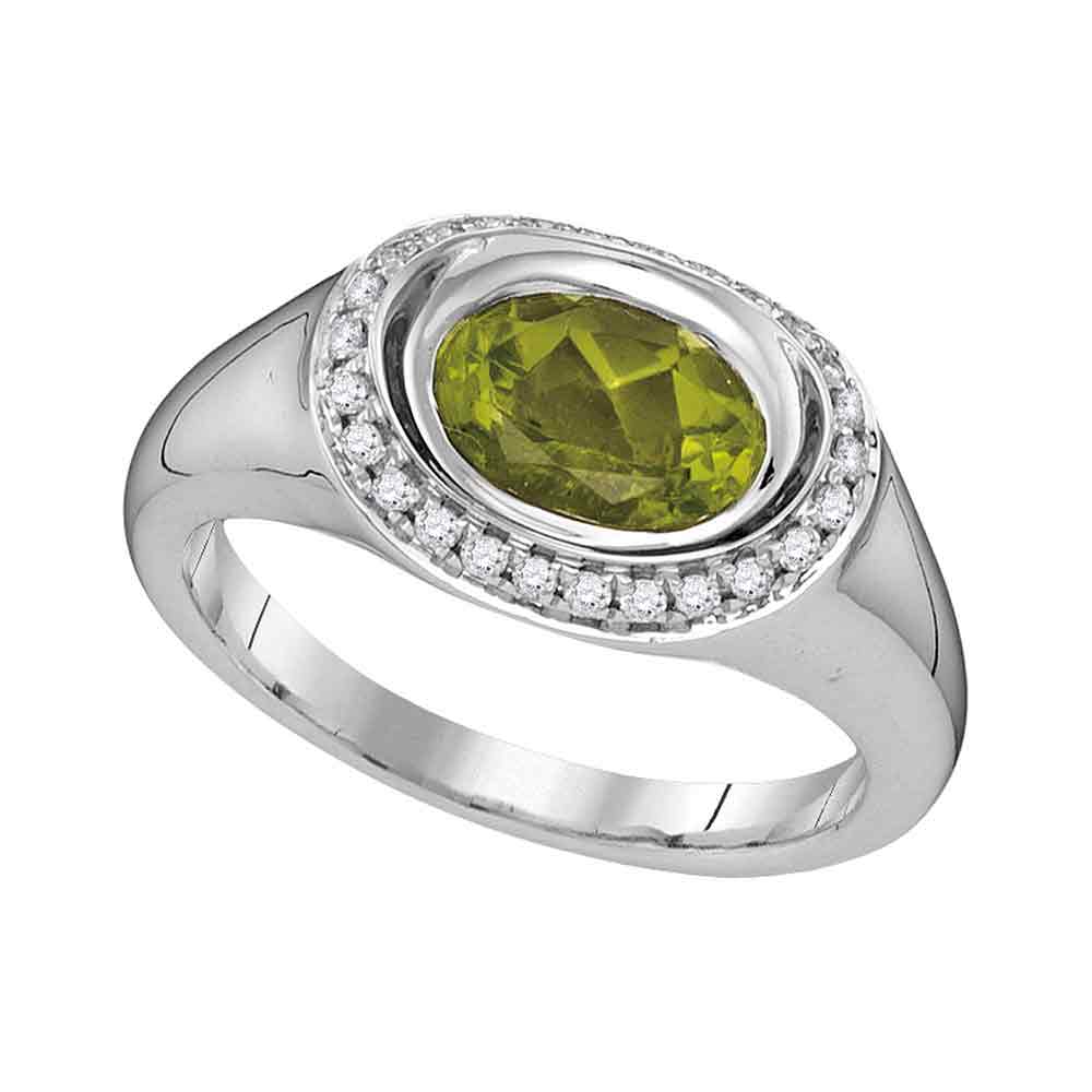 14kt White Gold Womens Oval Peridot Solitaire Diamond Accent Ring 1-1/2 Cttw