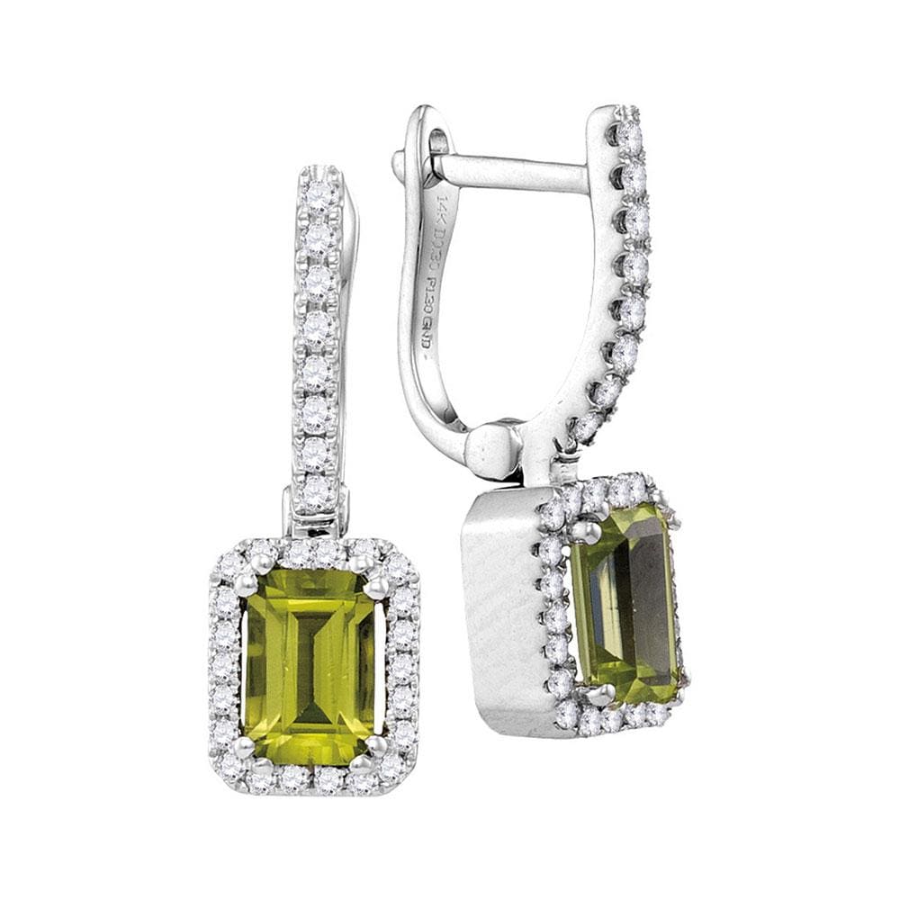 14kt White Gold Womens Natural Emerald Peridot Diamond Dangle Earrings 1-5/8 Cttw