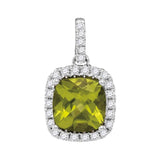 14kt White Gold Womens Cushion Peridot Solitaire Diamond Accent Pendant 1-5/8 Cttw