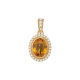 14kt Yellow Gold Womens Oval Citrine Solitaire Diamond Accent Pendant 1-1/5 Cttw