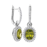 14kt White Gold Womens Round Natural Peridot Diamond Oval Dangle Earrings 3.00 Cttw